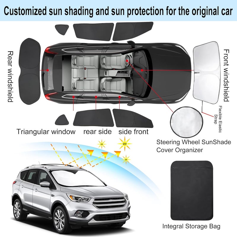 LHFLIVE 8PCS Windshield Sun Shade Custom Fit for 2013-2019 Ford Escape Accessories Foldable Sunshade Side Rear Window Shade Cover Full Set Privacy Protection Keeps Car Cool - Image 3